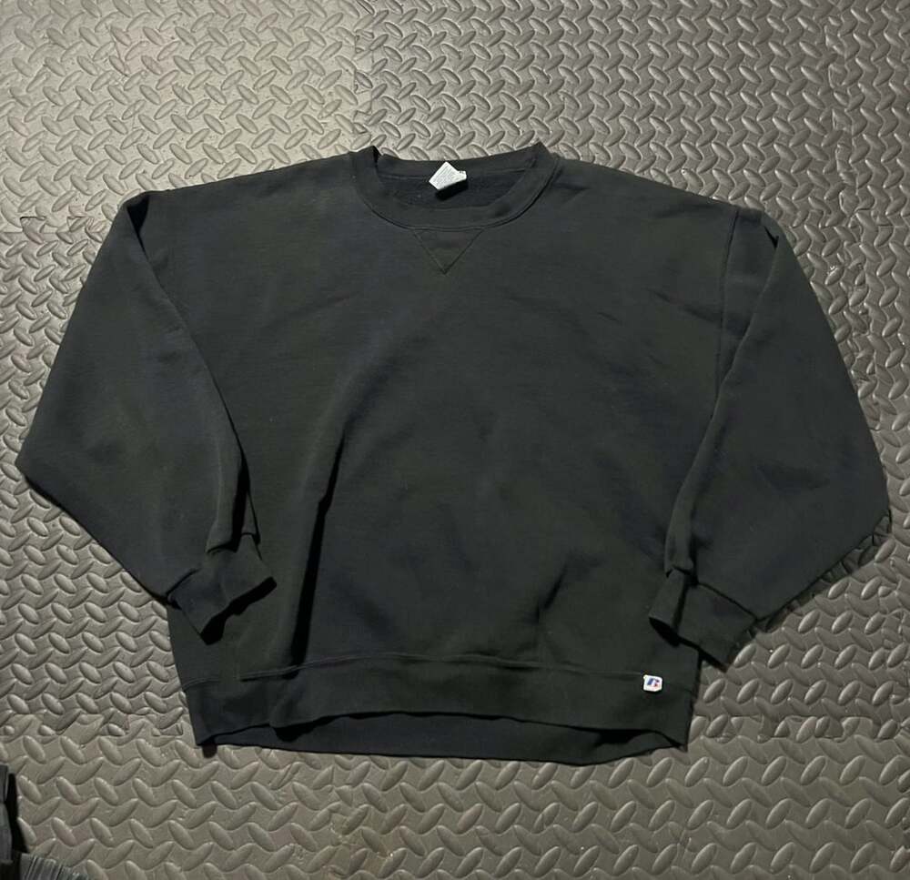 Vintage Russell Athletic Black Blank Crewneck Sweatshirt XL